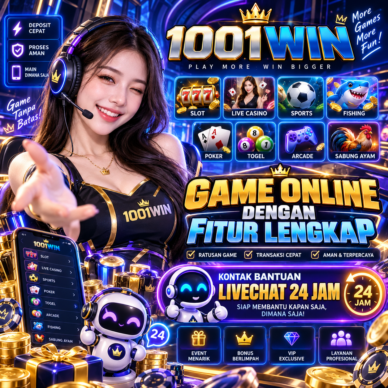 1001WIN: Situs Game Online dengan Fitur Lengkap dan Kontak Bantuan Livechat 24 Jam